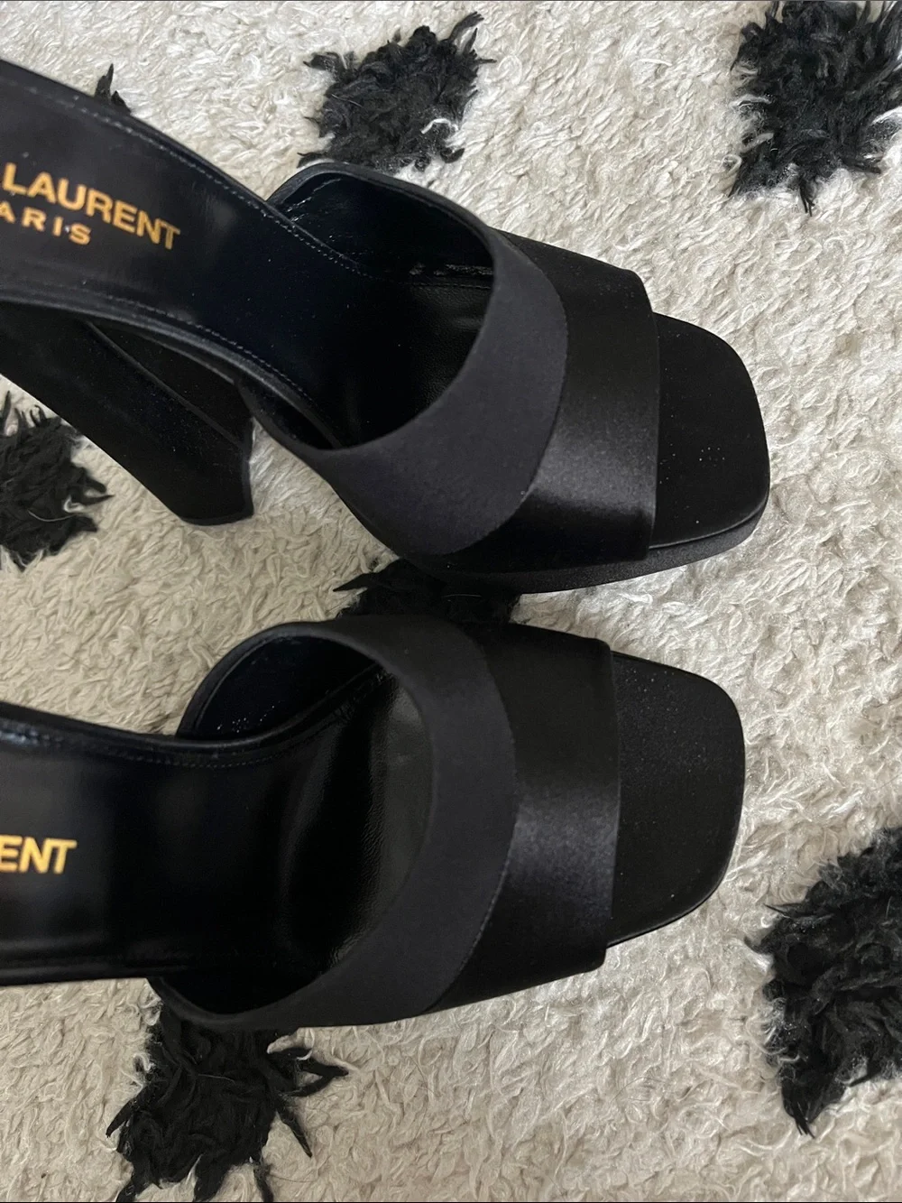 Saint Laurent size 7 Boogie 110 Black Satin Platform Mule Heels new
